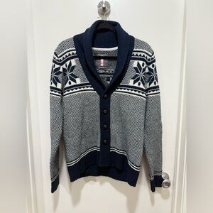 Jeans by Buffalo Men's Cardigan Sweater Small Navy and White Long Sleeve Button